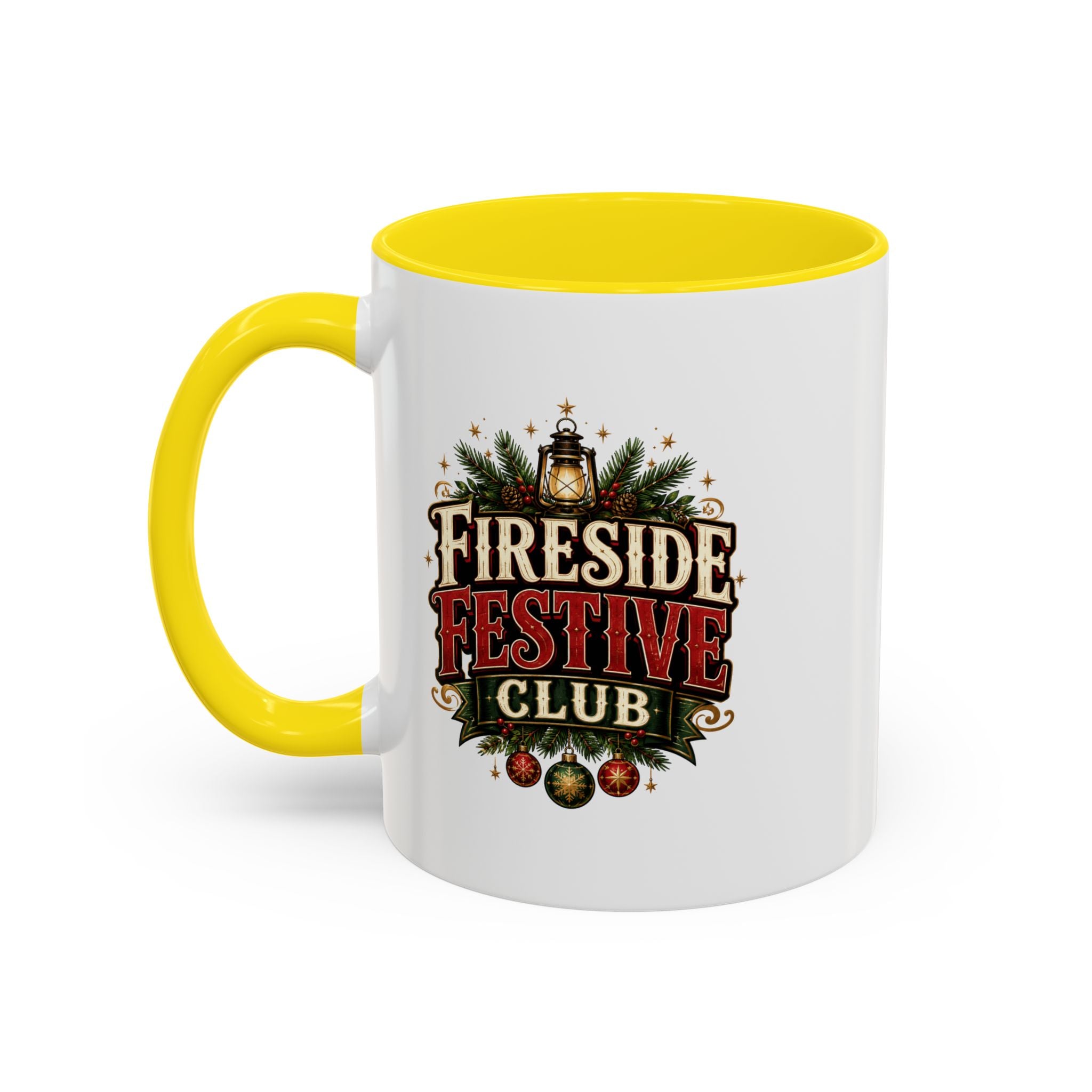Fireside Festive Club Accent Coffee Mug — Holiday Christmas Hot Cocoa Gift