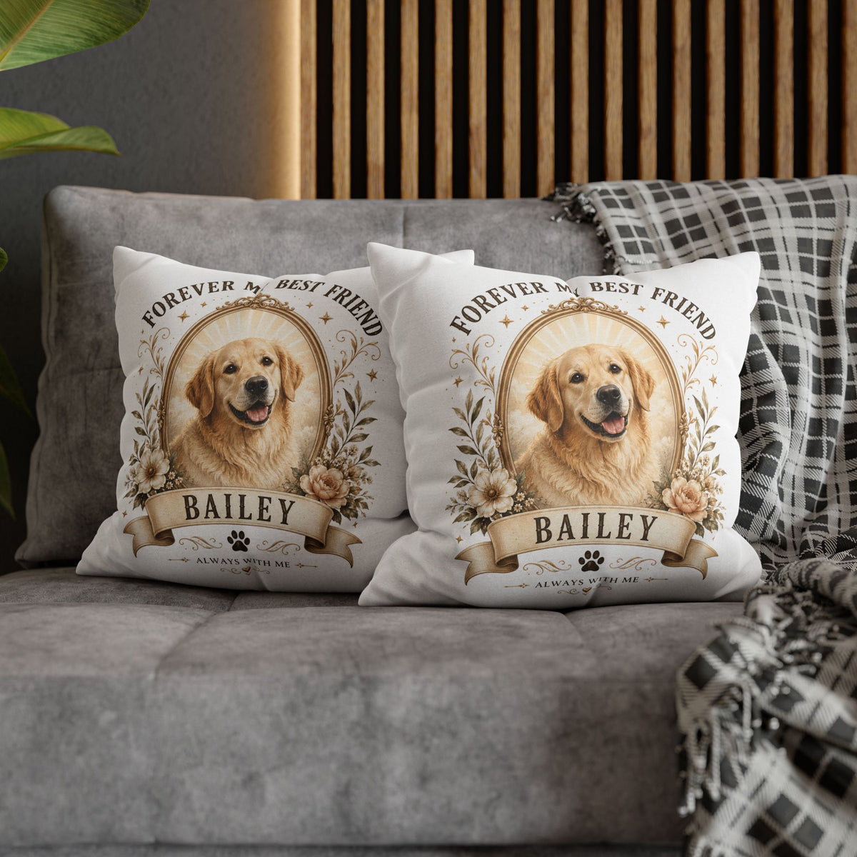 Dog Portrait Pillowcase Milo Bailey Dog Dad Mom— "Forever My Best Friend" Personalized Pet Throw Pillow