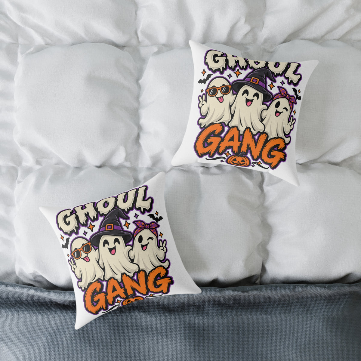 Ghoul Gang Halloween Pillow — Cute Ghosts Decorative Square Throw Pillow
