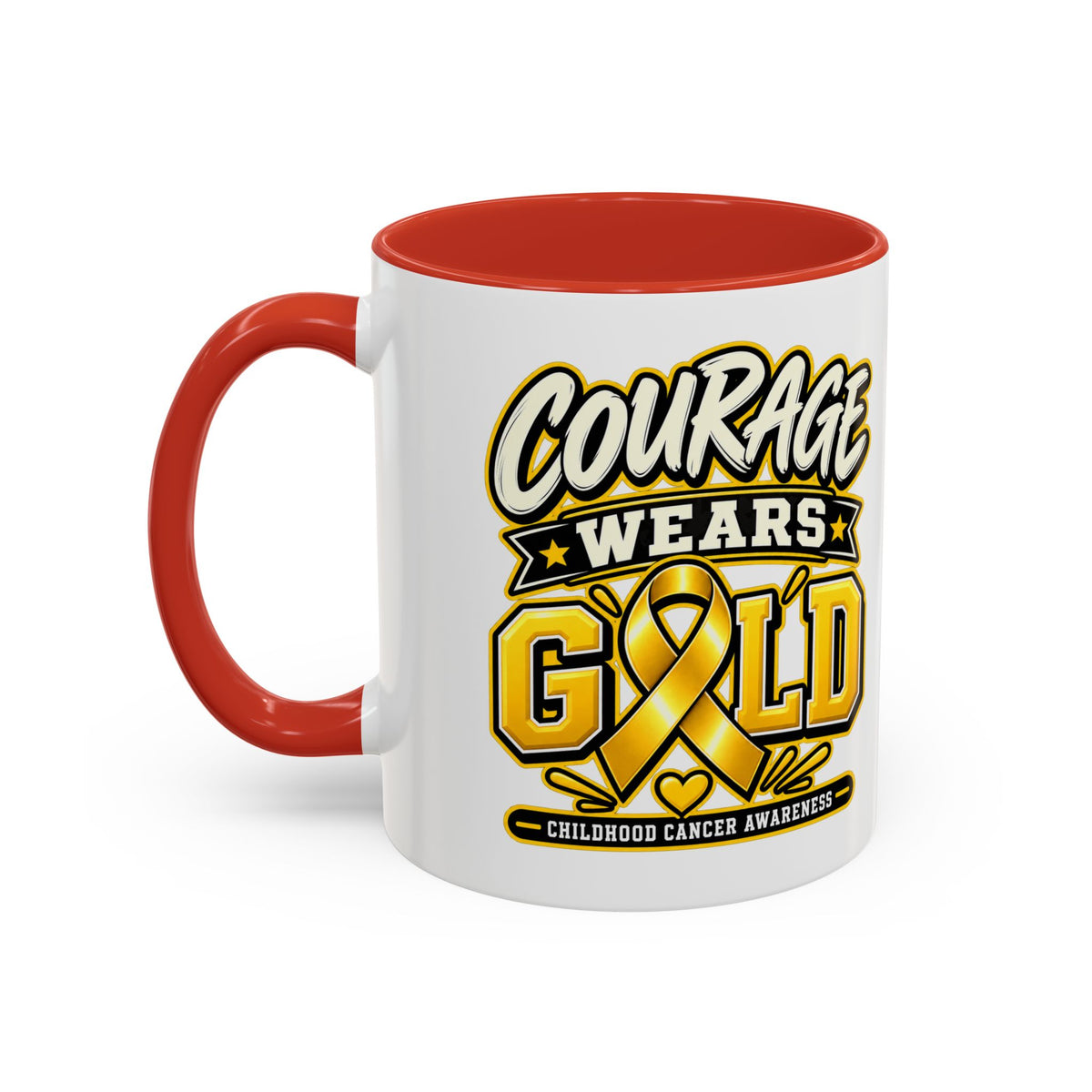 Courage Wears Gold Coffee Mug — Childhood Cancer Awareness Tea Cup