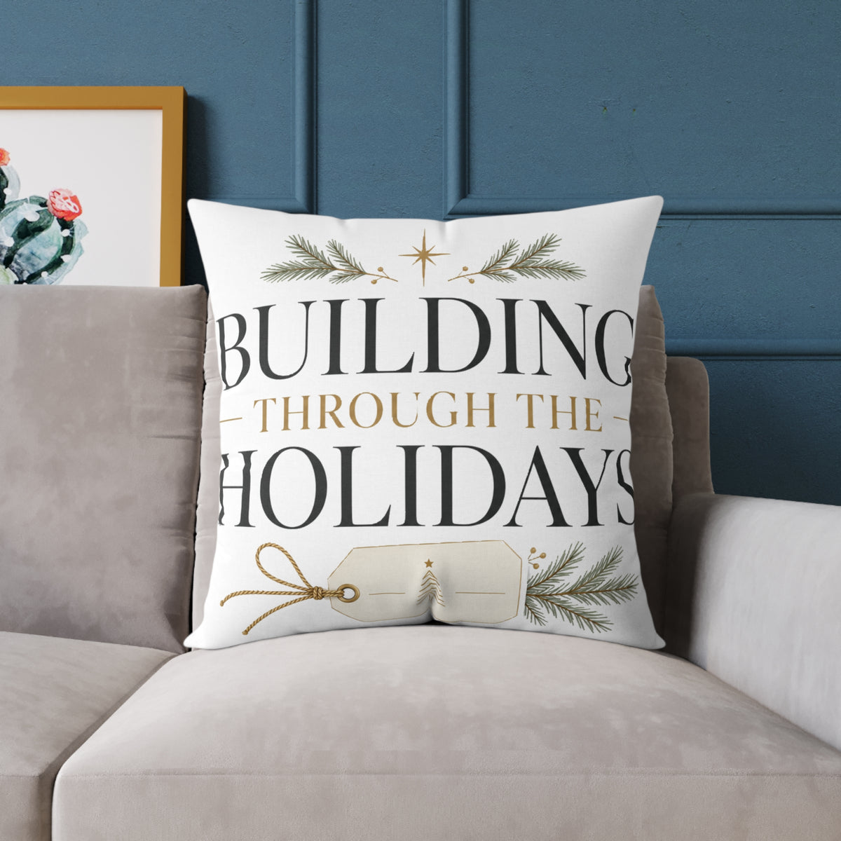 Christmas Holiday Building Through the Holidays Square Pillow — Christmas Decorative Throw Pillow