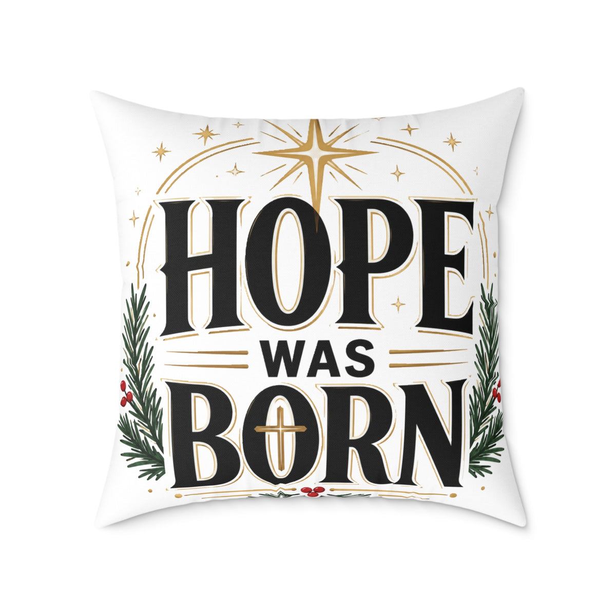 Christmas Hope Was Born Christmas Throw Pillow — Holiday Nativity Decor