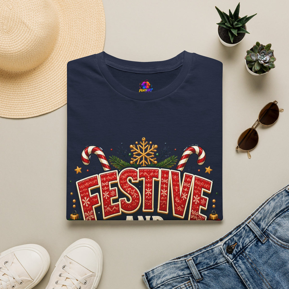 Festive and Loud Holiday T-Shirt — Christmas Candy Cane Graphic Tee