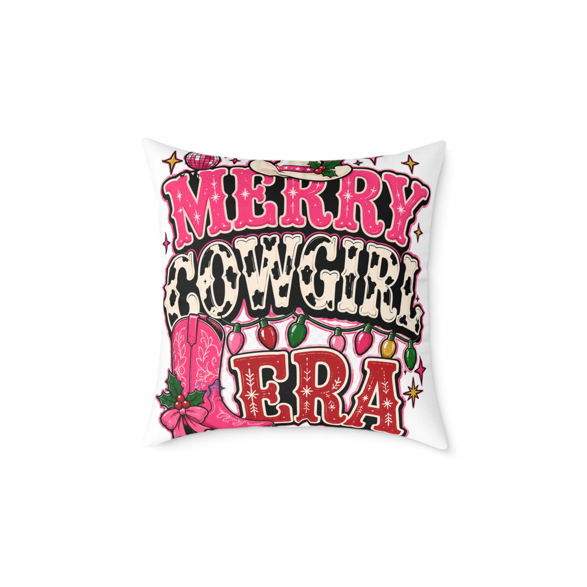 Merry Cowgirl Era Modern Day Christmas Square Poly Canvas Pillow