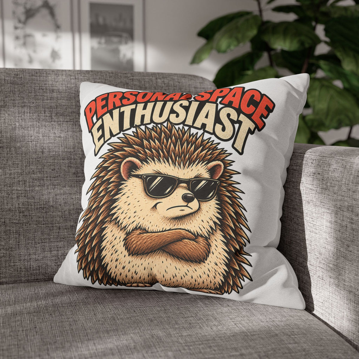 Personal Space Enthusiast Hedgehog Pillowcase — Funny Decorative Throw Pillow Cover
