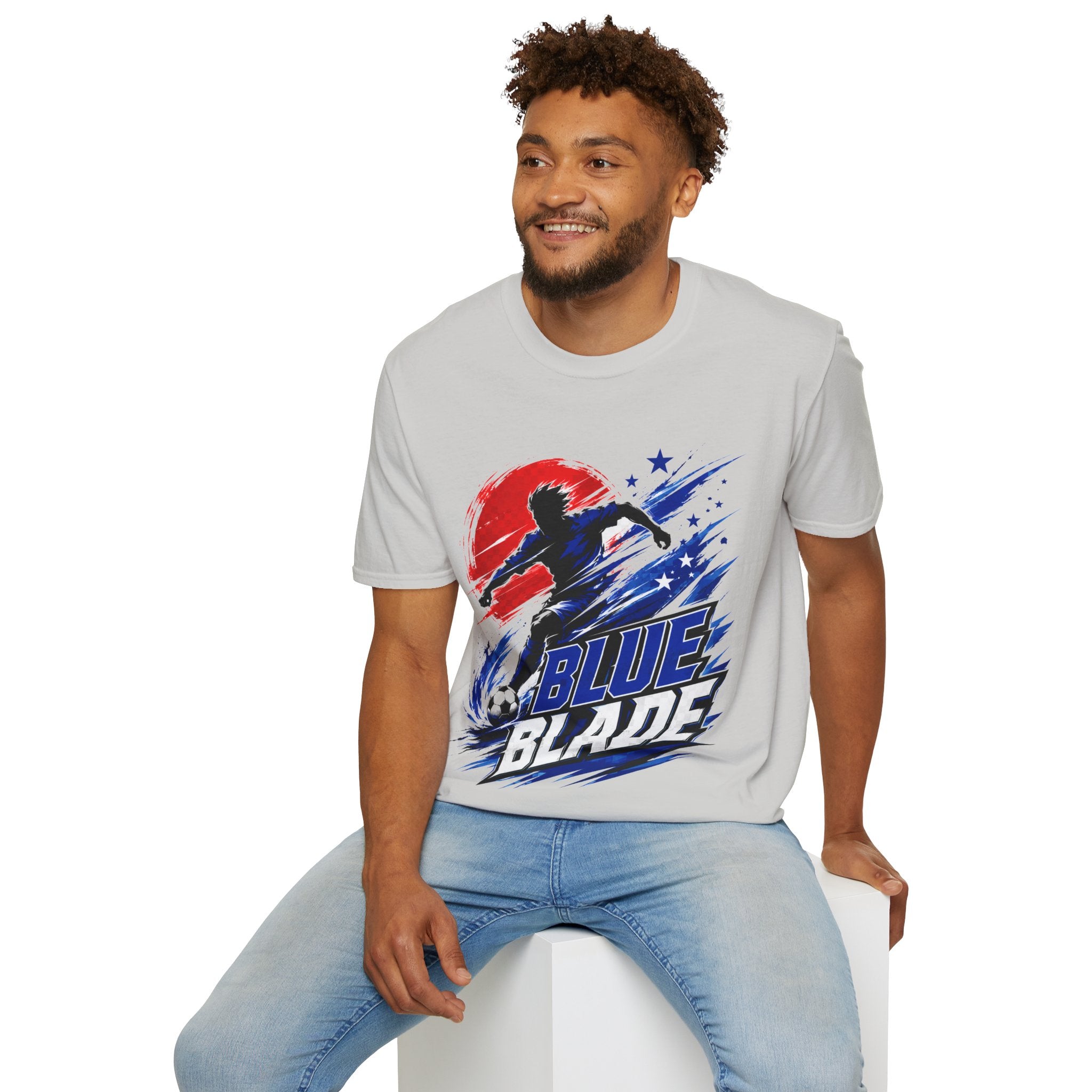 Japan T-Shirt — Blue Blade Soccer Graphic Tee (Red & Blue Starburst)