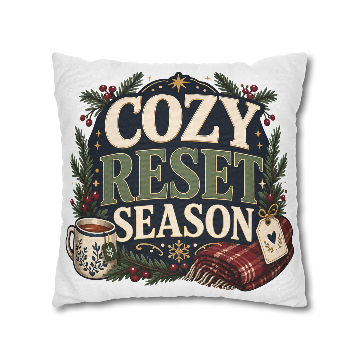 Cozy Reset Season Decorative Pillowcase – Holiday Winter Throw Pillow Cover Modern Day Christmas
