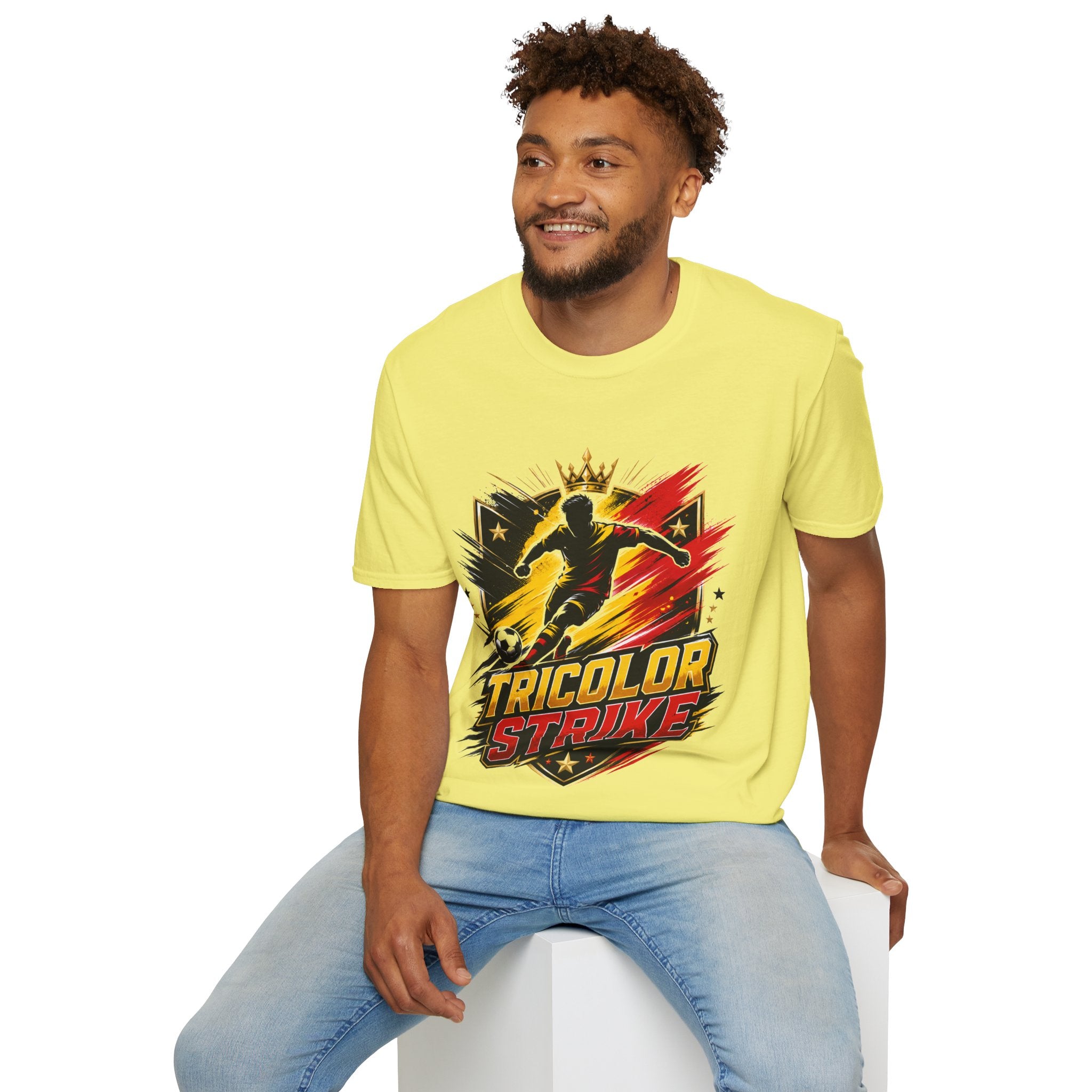 Belgium Soccer T-Shirt — 'Tricolor Strike' Graphic Jersey Tee