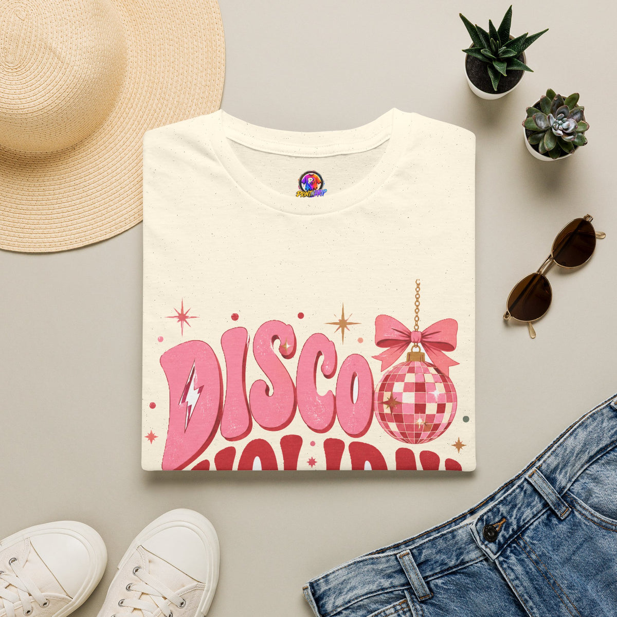 Disco Holiday T-Shirt — Retro Pink Disco Ball Christmas Tee