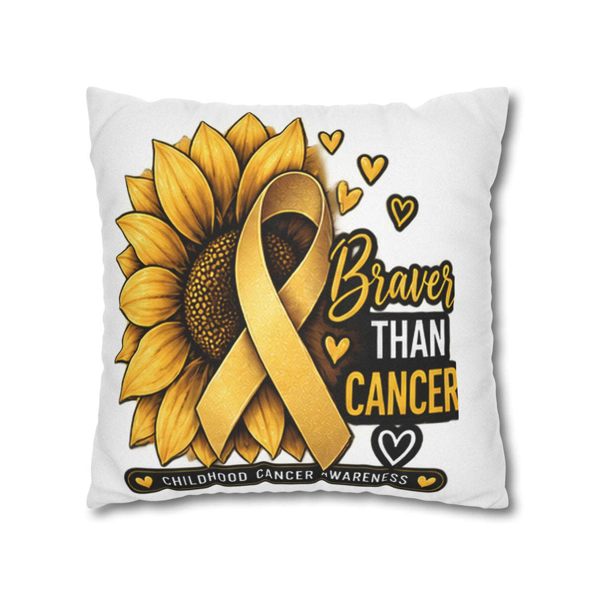 Childhood Cancer Brave Than Cancer Sunflower Ribbon Square Pillowcase