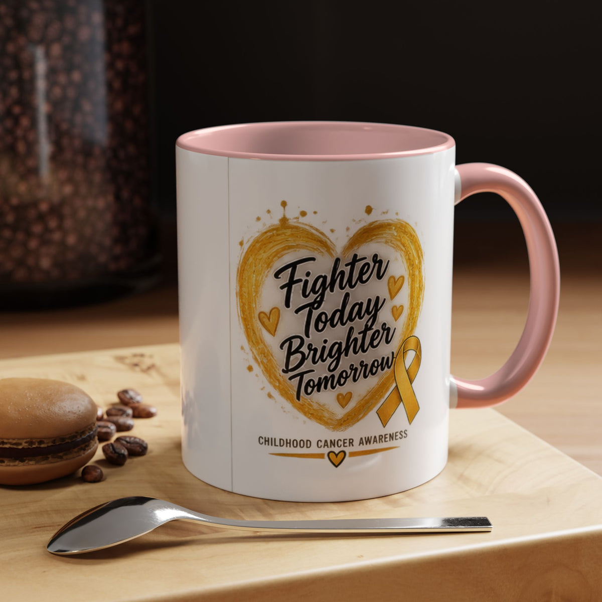 Childhood Cancer Awareness Coffee Mug – "Fighter Today Brighter Tomorrow" (Accent 11/15oz)
