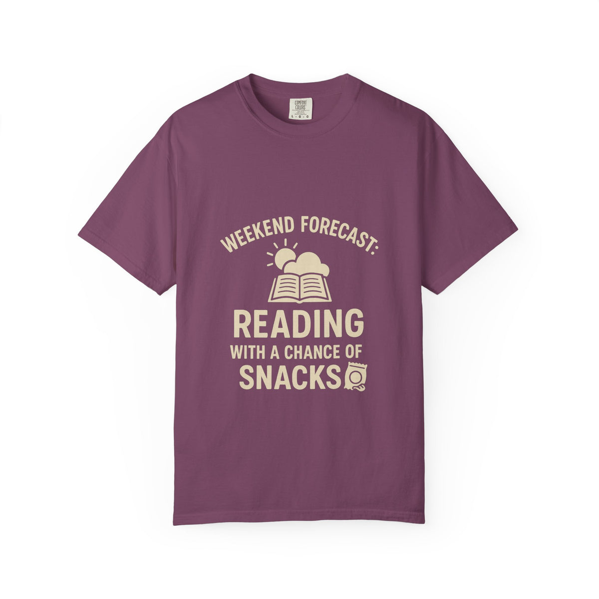 Reading & Snacks T-Shirt — "Weekend Forecast: Reading with a Chance of Snacks" - Trending Now - October 2026