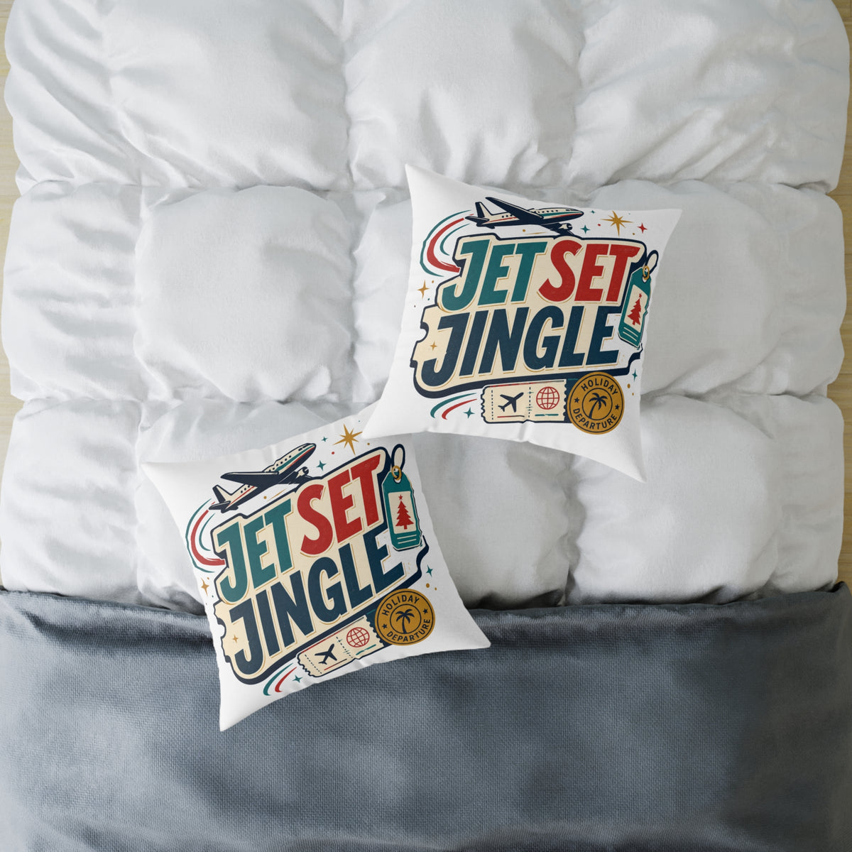 Jet Set Jingle Modern Day Christmas Square Poly Canvas Pillow