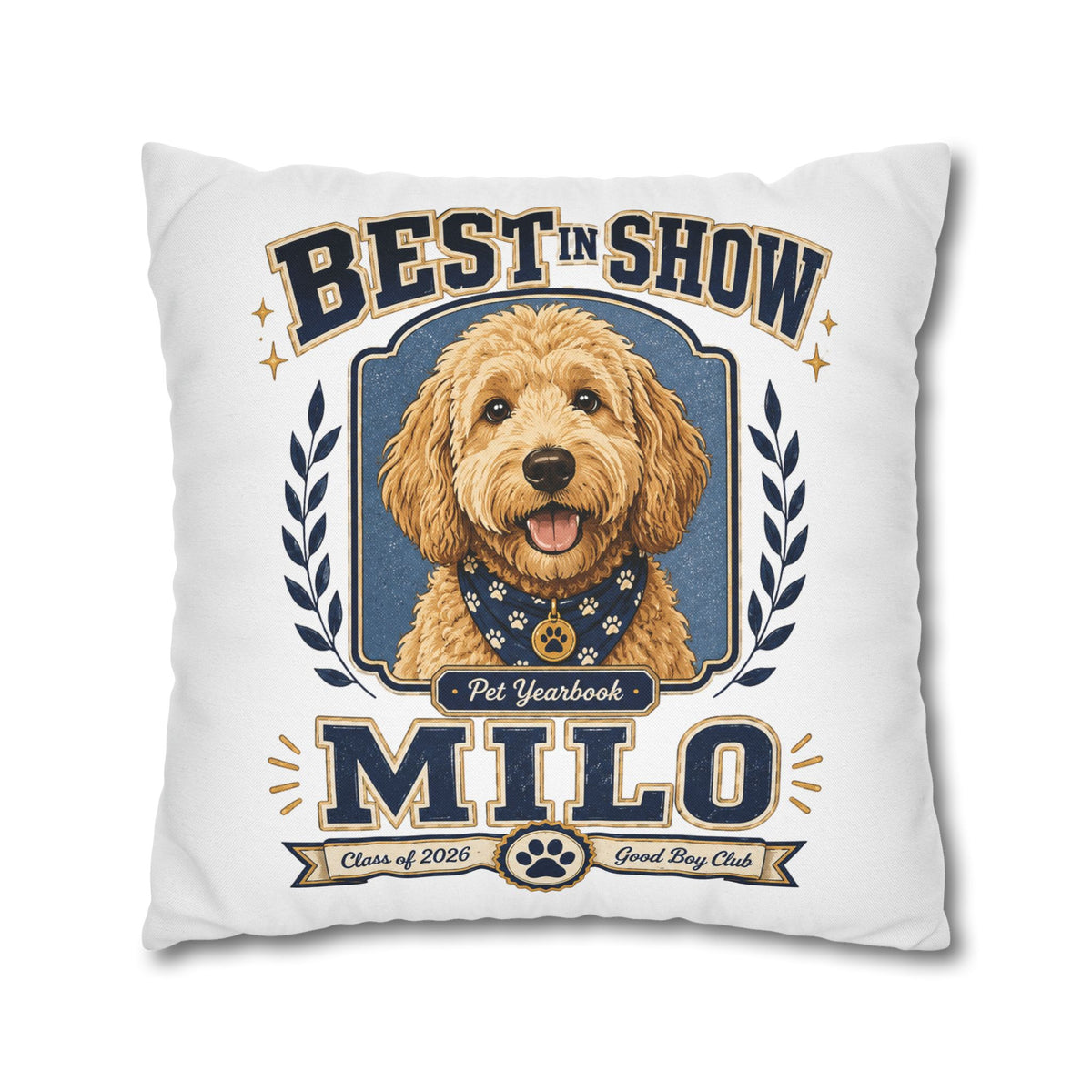 Best in Show Milo Pillowcase — Personalized Dog Portrait Decorative Pillowcase Milo Bailey Dog Dad Mom