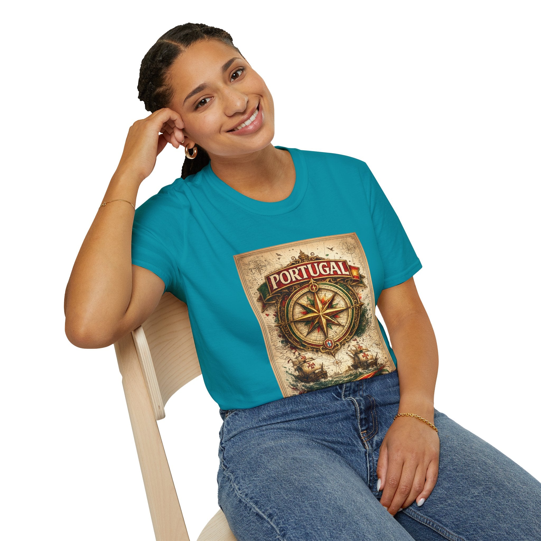 Portugal Compass T‑Shirt — Vintage Nautical Travel Tee