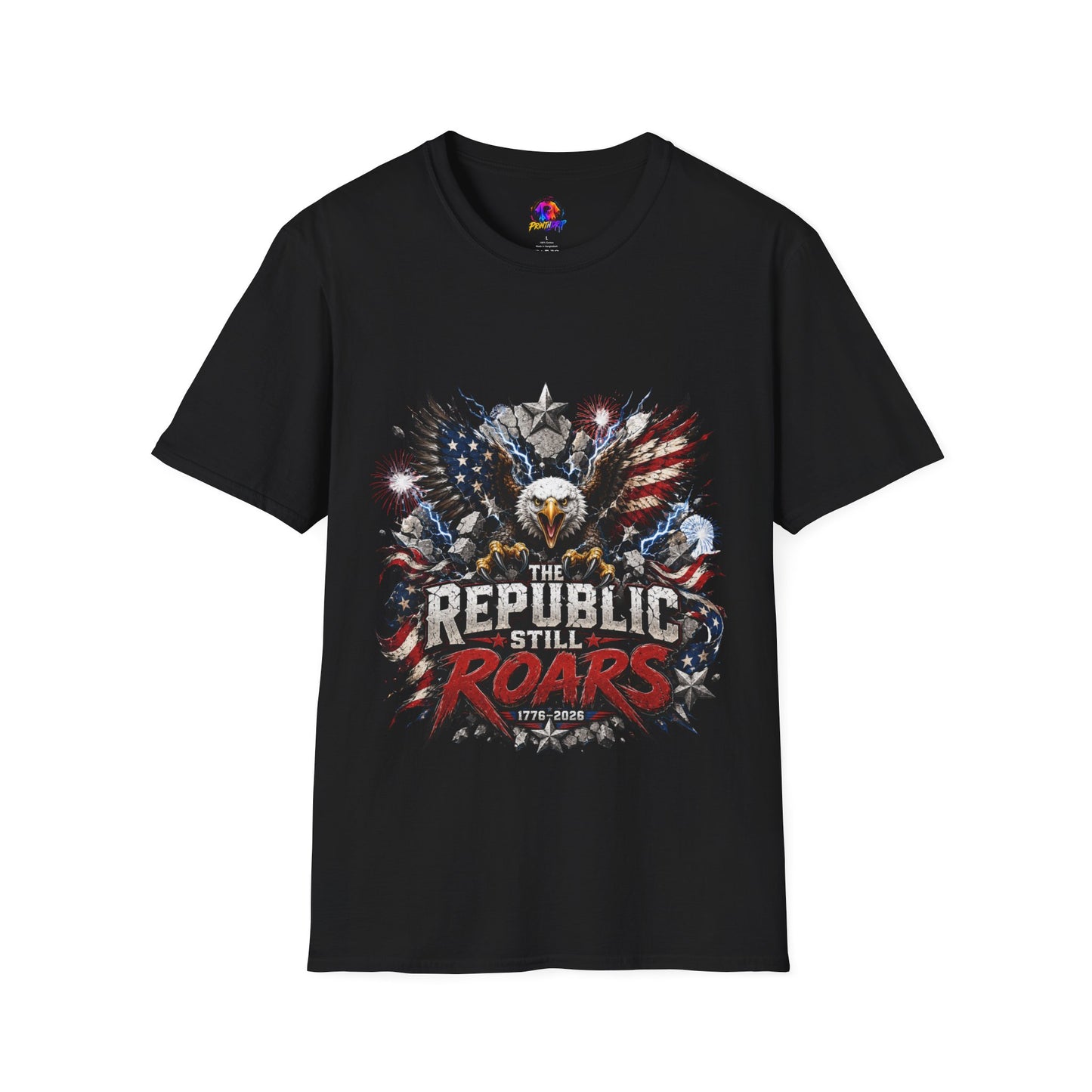Patriotic Eagle T-Shirt — "The Republic Still Roars" | American Flag Graphic