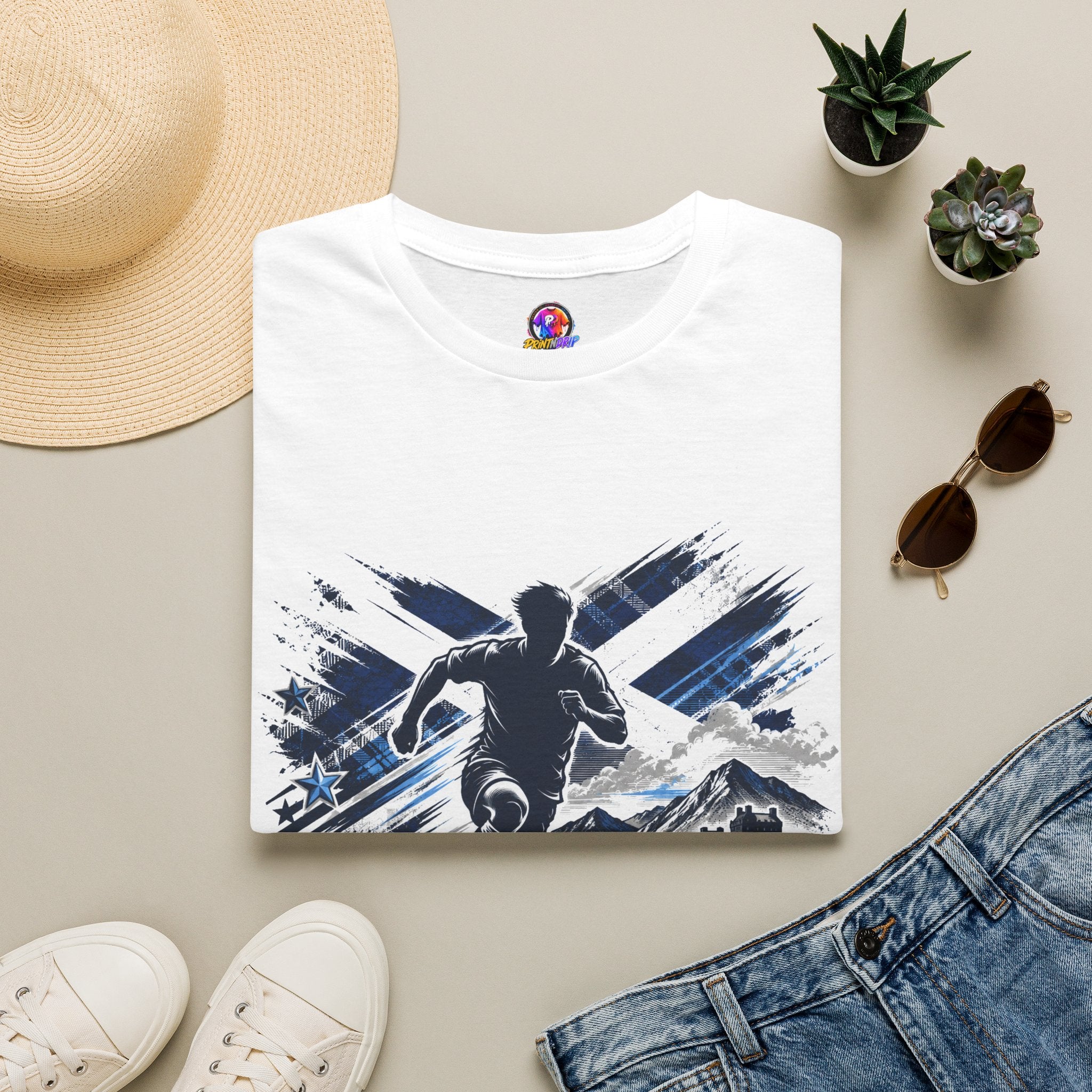 Scotland Highland Storm Soccer T-Shirt — Mountain Soccer Player Graphic Tee