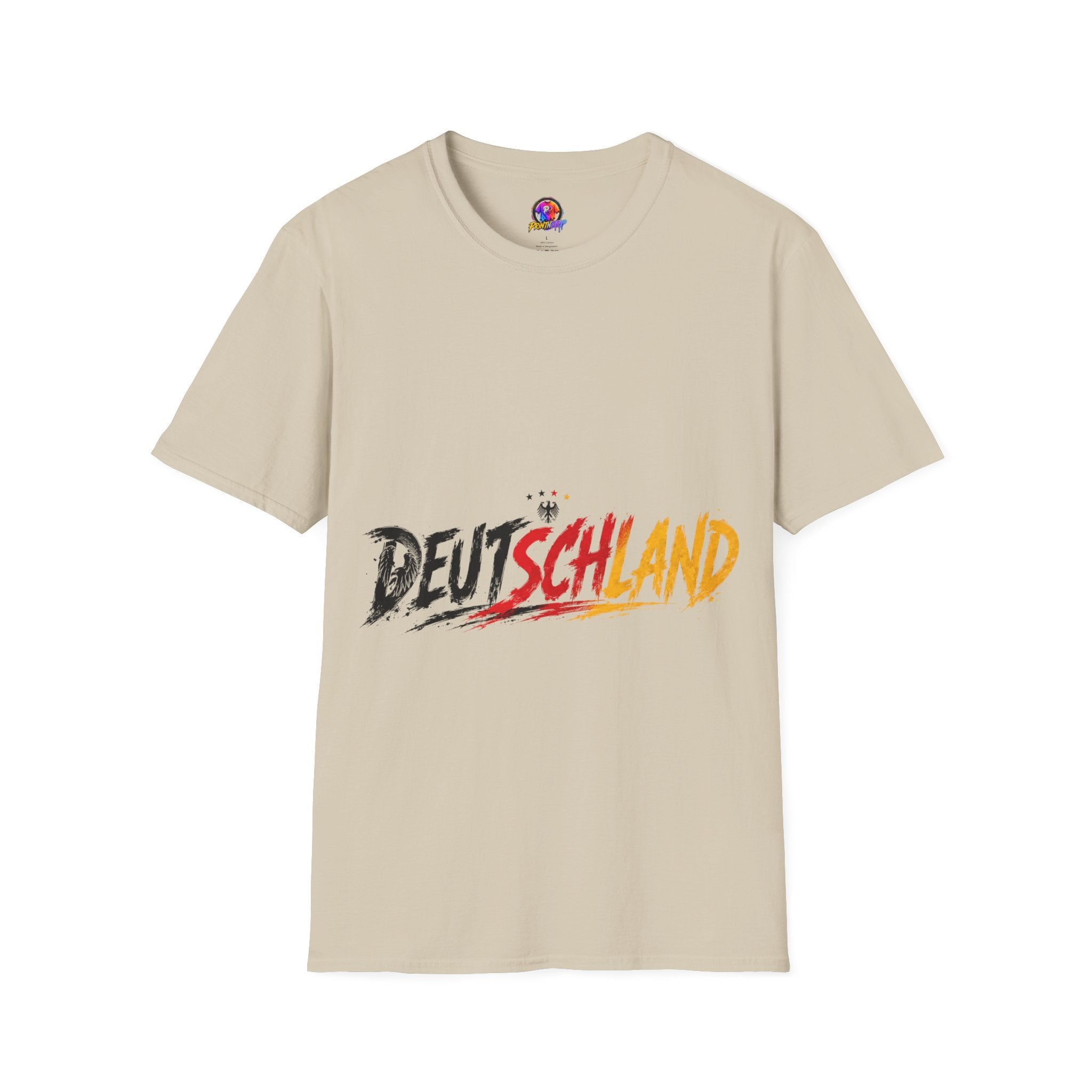 Germany Deutschland Football T-Shirt — Deutschland Script with German Flag Brushstroke