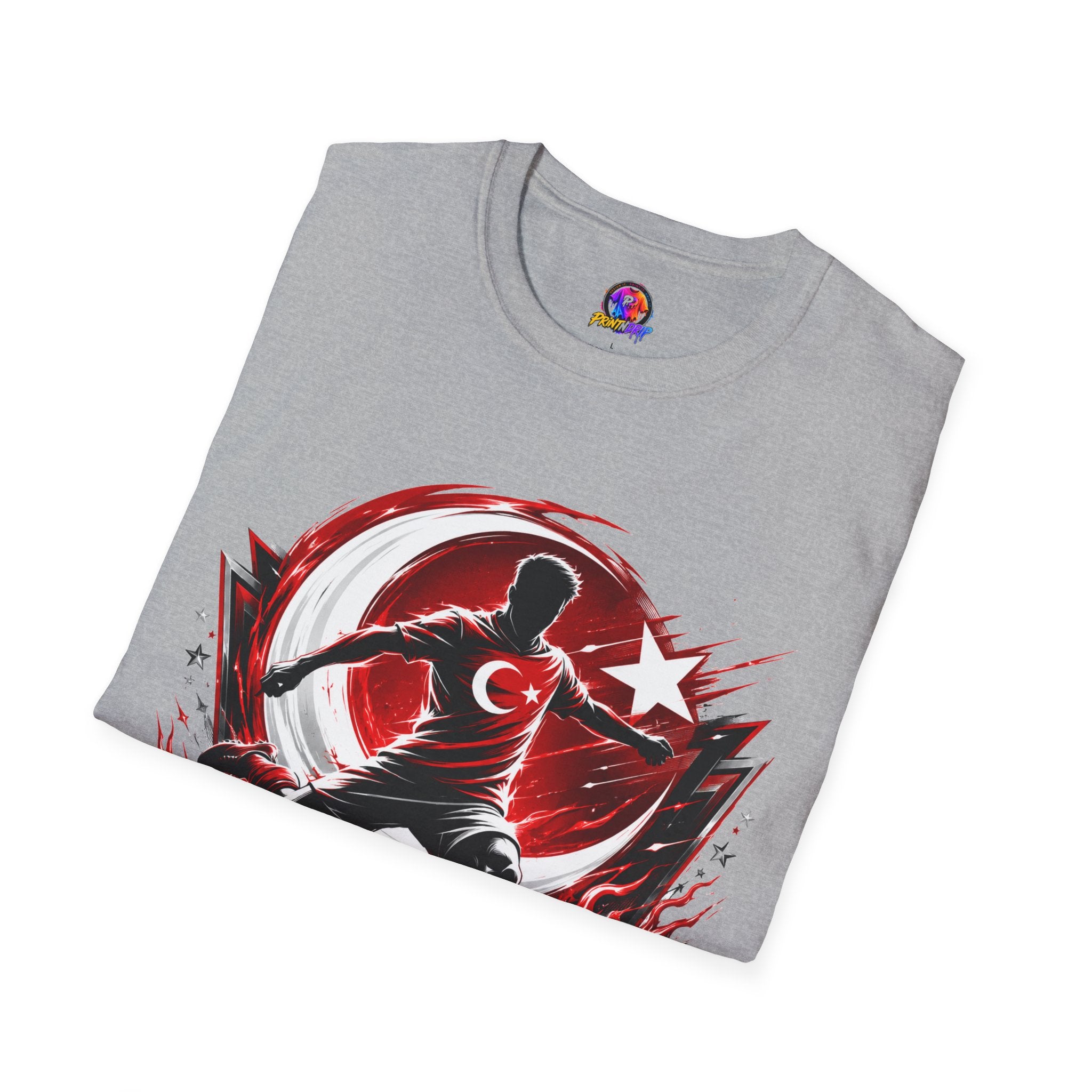 Turkey Crimson Flame Soccer T-Shirt — Turkish Crescent & Star Football Fan Tee