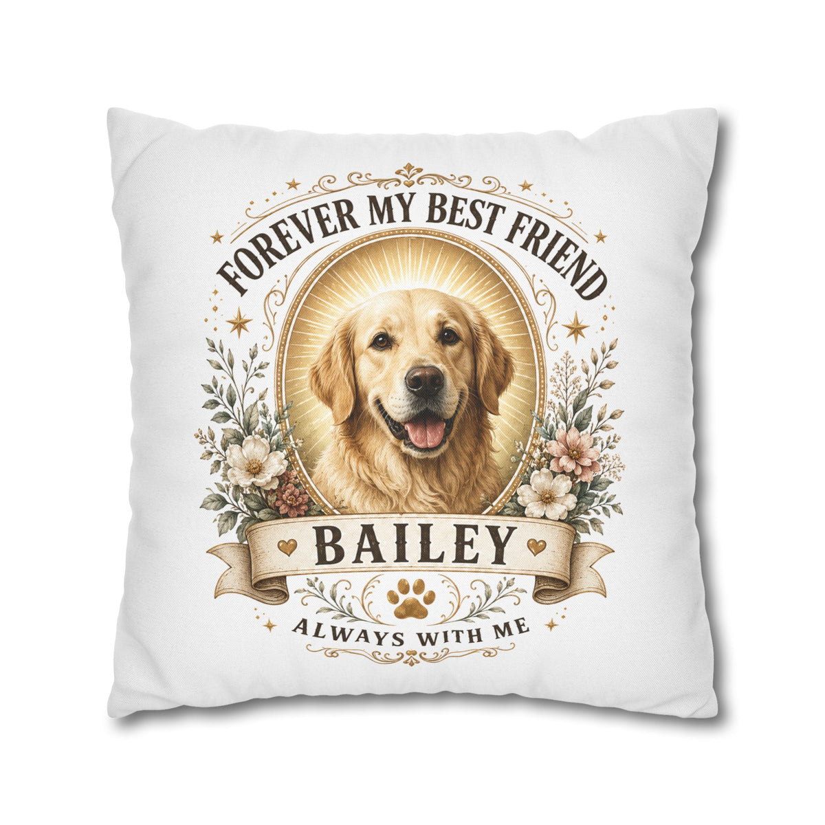 Forever My Best Friend Personalized Dog Photo Milo Bailey Dog Dad Mom Pillowcase — "Bailey" Memorial Throw Pillowcase