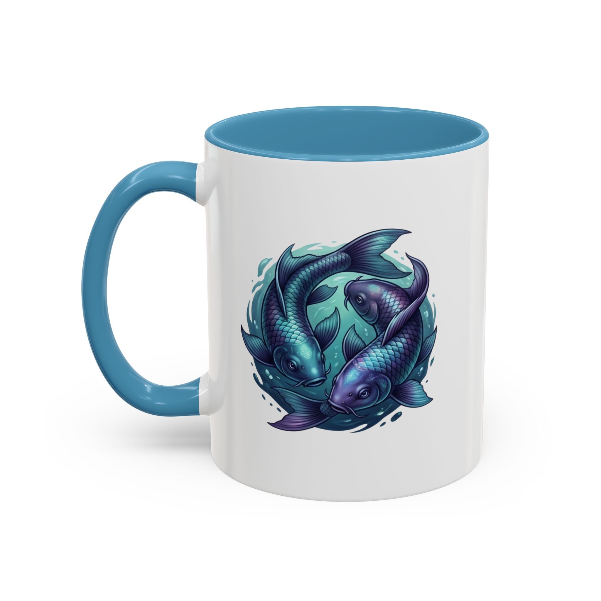 Koi Fish Accent Coffee Mug — Blue Pisces Ceramic Mug