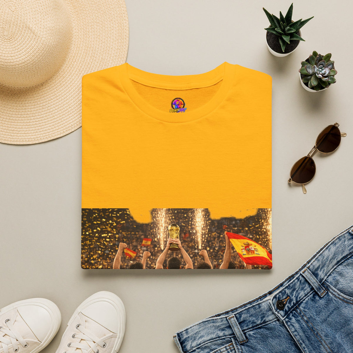 Spain World Cup Champions T‑Shirt — Soccer Trophy Celebration Tee