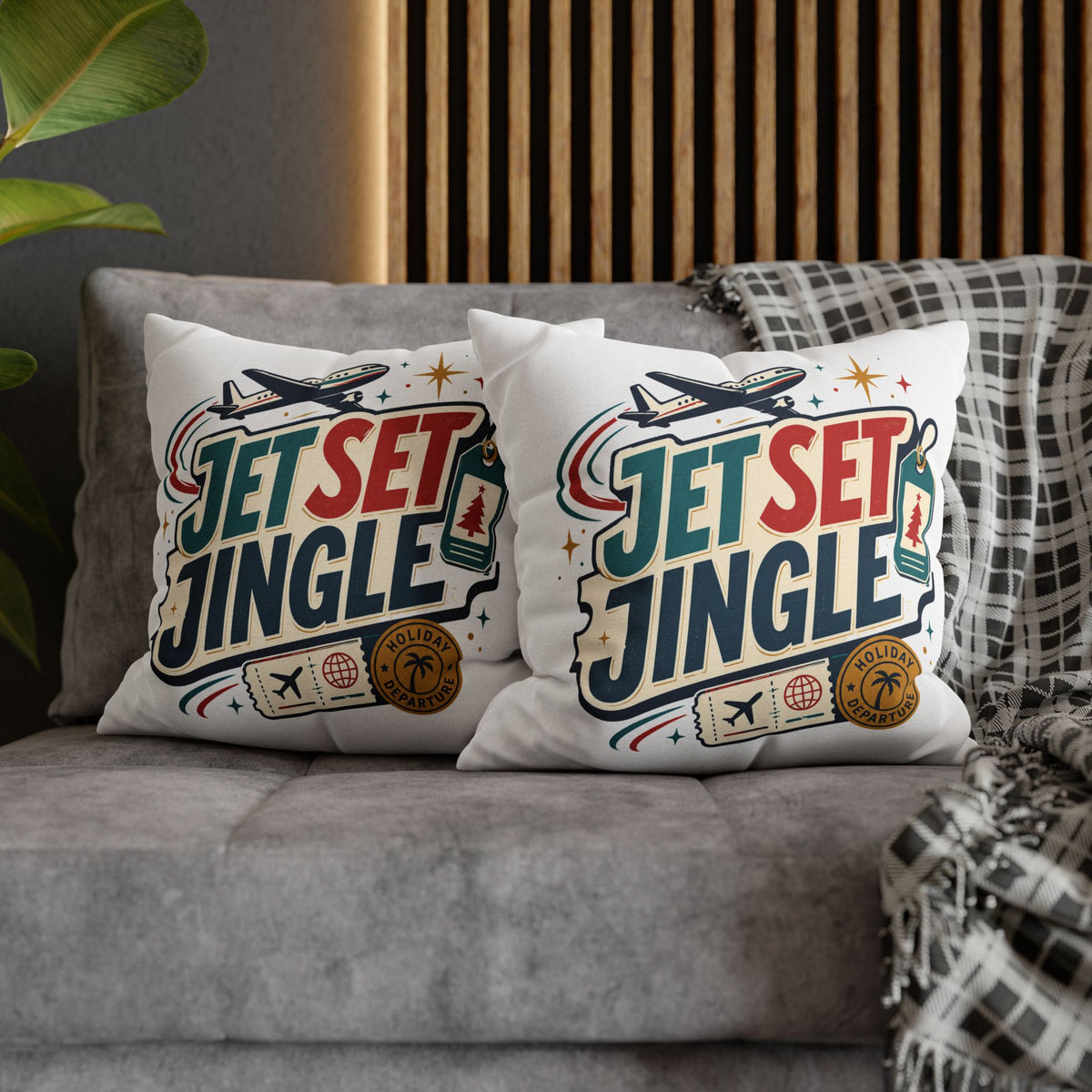 Jet Set Jingle Travel Pillowcase Modern Day Christmas  – Holiday Airplane Throw Pillowcase