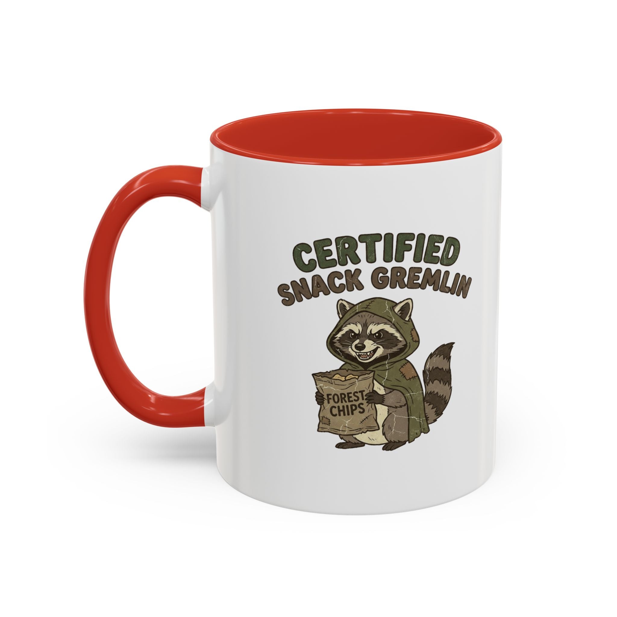 Funny Certified Snack Gremlin Coffee Mug — Cute Raccoon Snack Lover Accent Mug