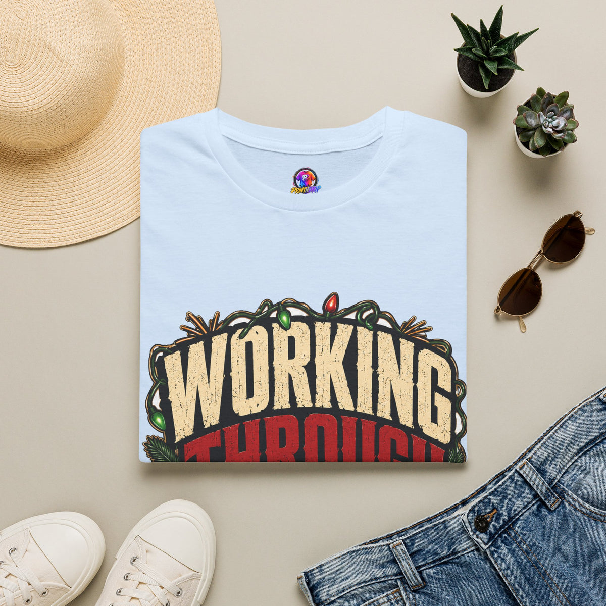 Working Through Christmas T-Shirt — Funny Holiday Nurse/Worker Gift