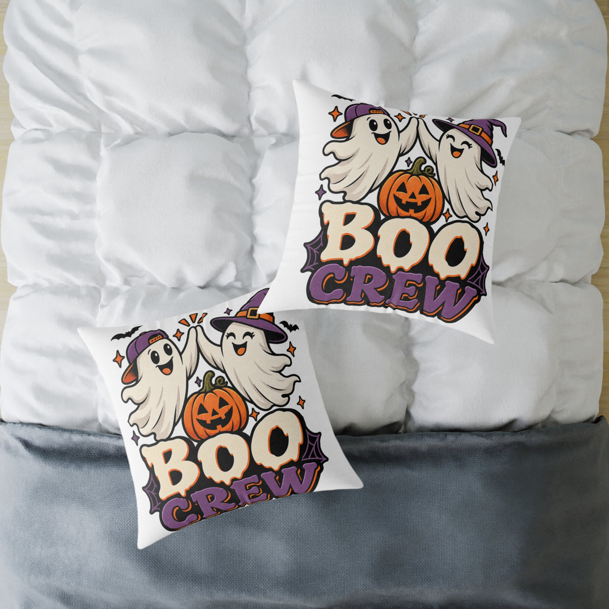 Halloween Boo Crew Pillow — Cute Ghosts & Pumpkin Square Throw Pillow