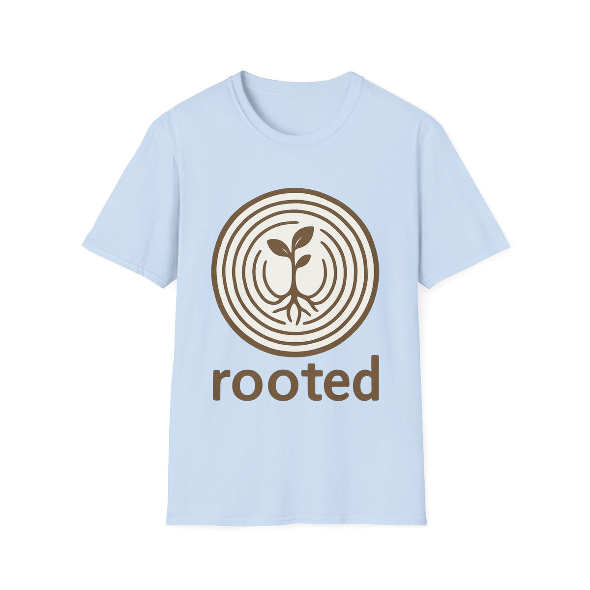 "Rooted" Retro Tree Ring Sapling Tee - Minimalist Earthy Growth Nature White T-Shirt - Trending Now - September 2026