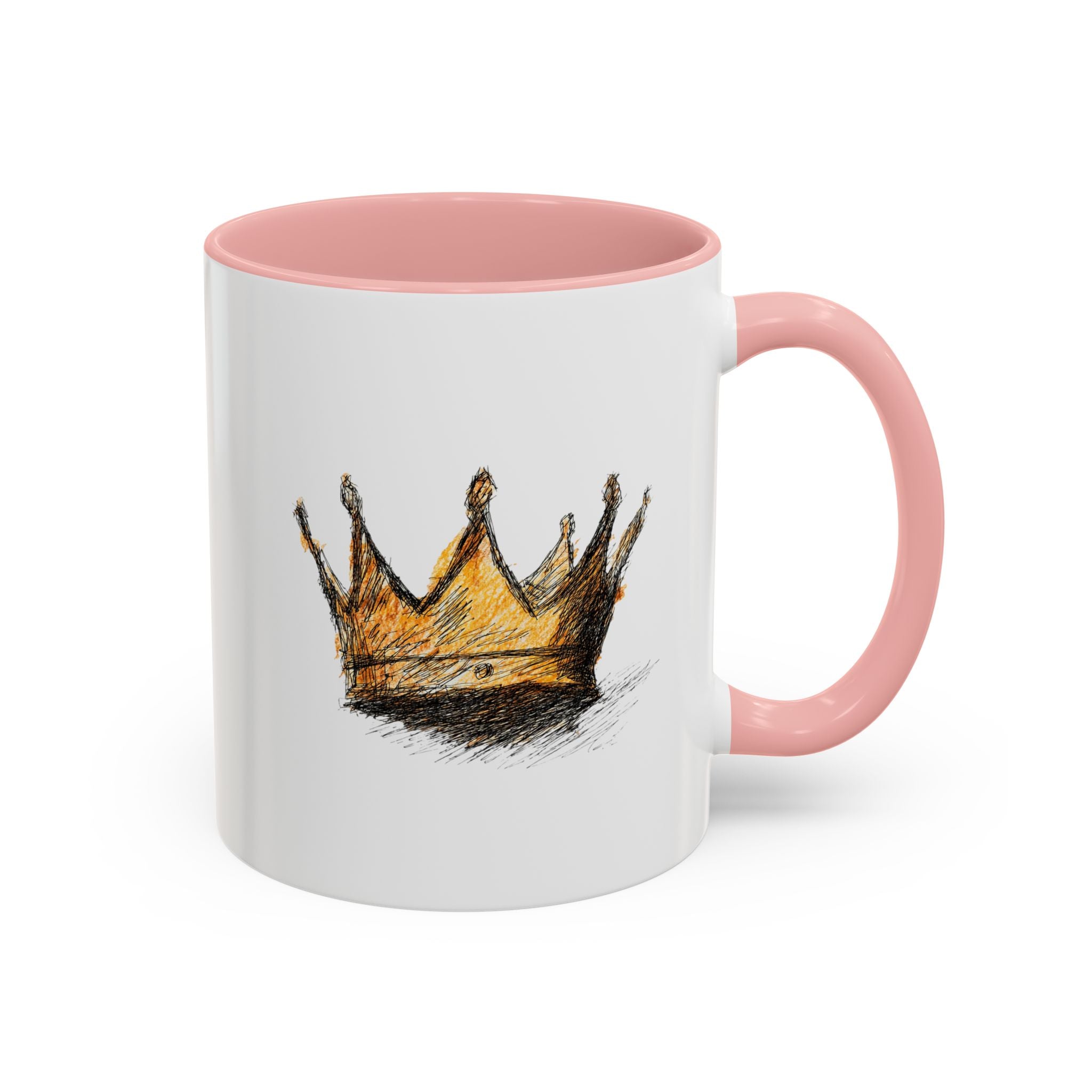 Royal Crown Accent Coffee Mug — Hand-Sketched Gold Crown Design