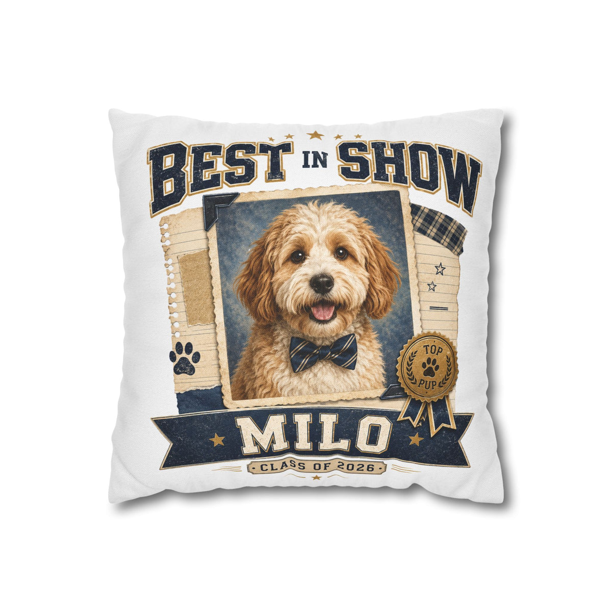 Best in Show Personalized Dog Pillowcase — 'Milo' Pet Portrait Throw Pillowcase Milo Bailey Dog Dad Mom