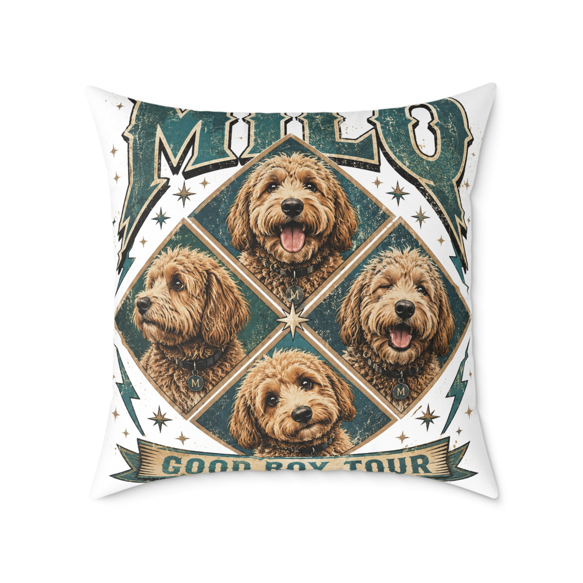 Golden Doodle Portrait Throw Pillow   Milo Bailey Dog Dad Mom— Milo Dog Faces Canvas Accent Pillow
