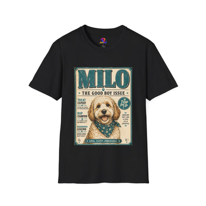 Milo 'The Good Boy Issue' Dog T‑Shirt — Vintage Puppy Magazine Design