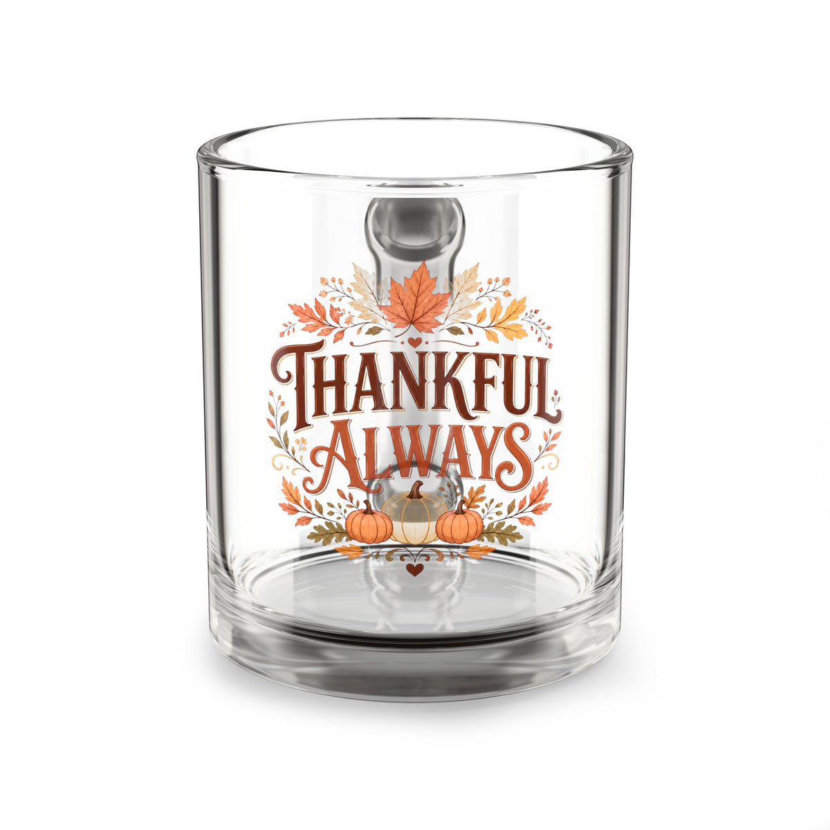 Glass Mug — "Thankful Always" Autumn Thanksgiving Coffee Cup