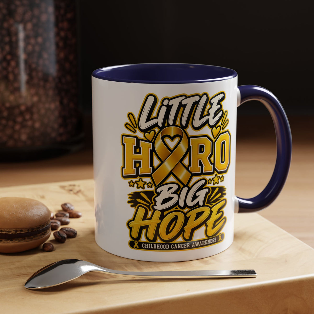 Little Hero Big Hope Coffee Mug — Childhood Cancer Awareness Accent Mug (11/15 oz)