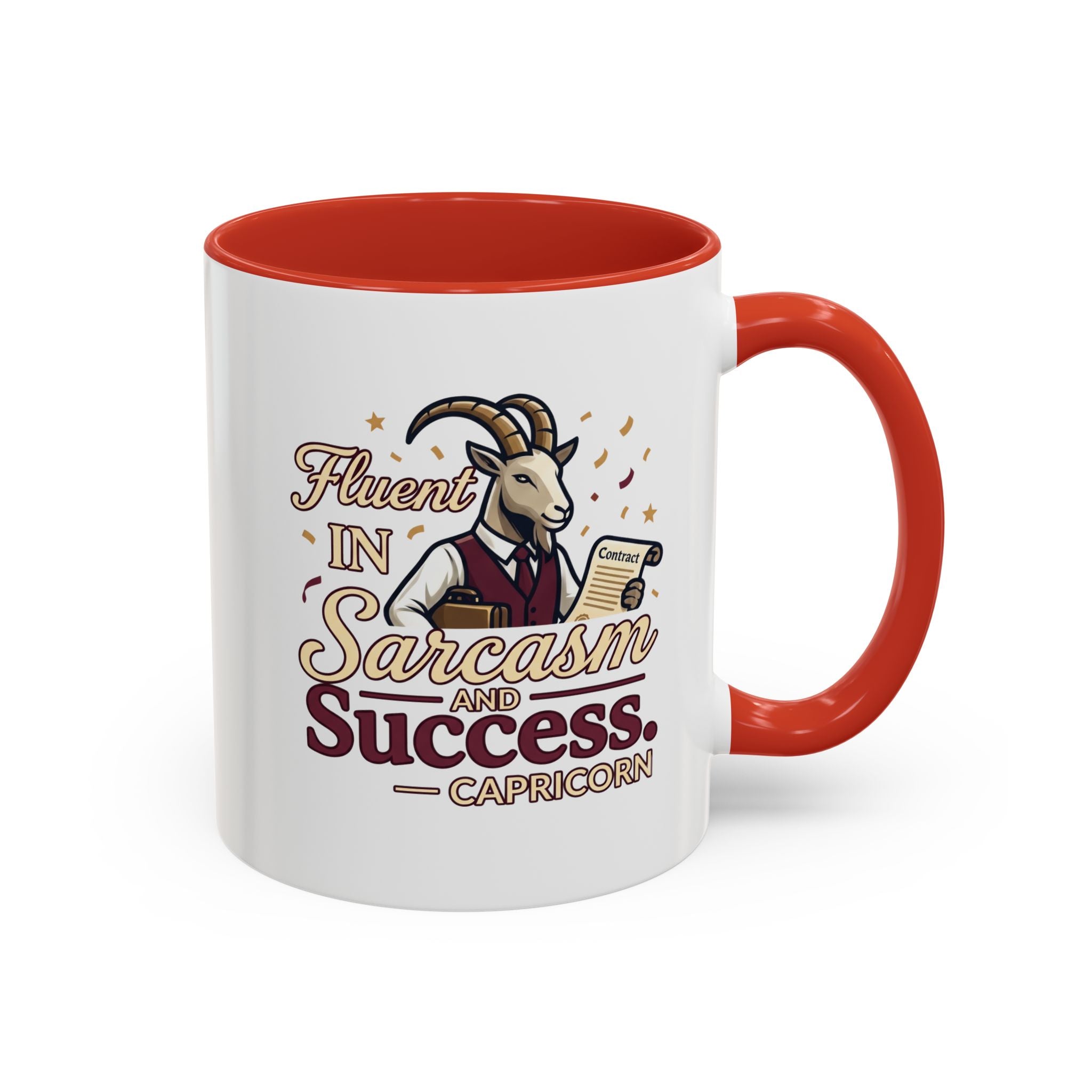 Capricorn Coffee Mug — "Fluent in Sarcasm and Success" Accent Mug