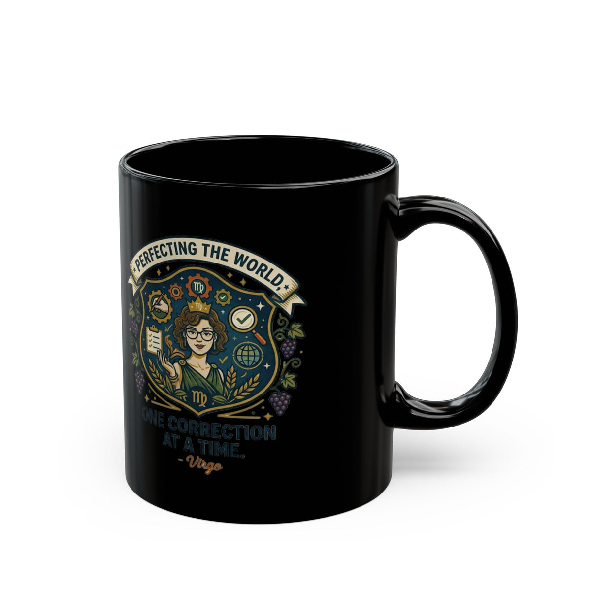 Virgo Zodiac Mug Correctional Officer Mug — "Perfecting the World One Correction at a Time" Black Coffee Cup