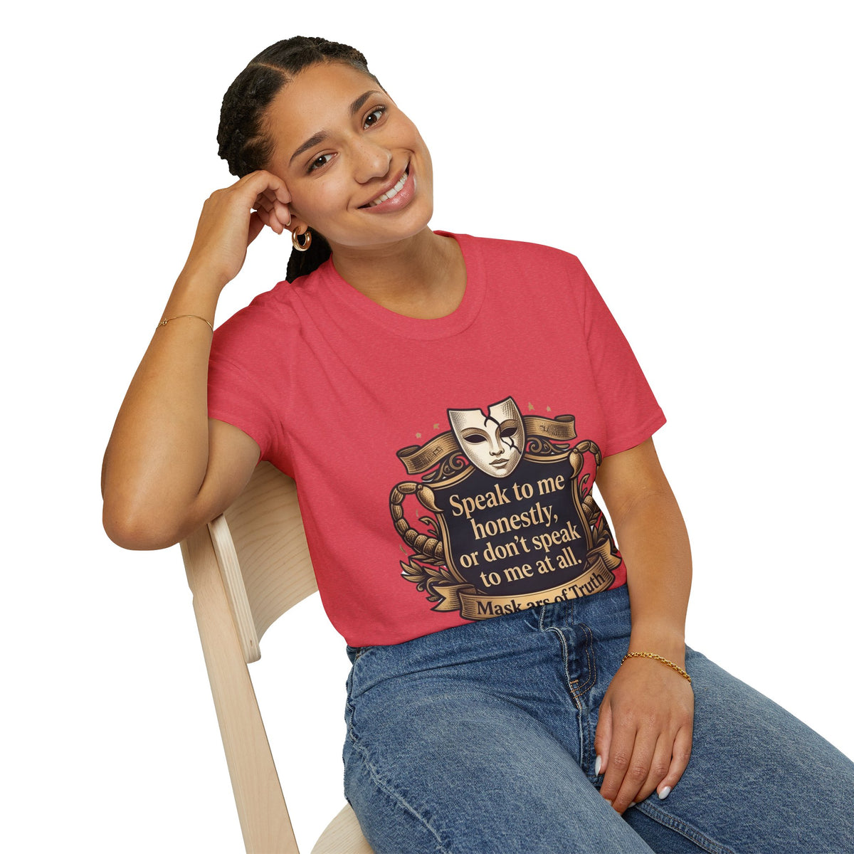 Speak to Me Mask T‑Shirt — 'Speak to me honestly...' Zodiac Scorpio Graphic Tee