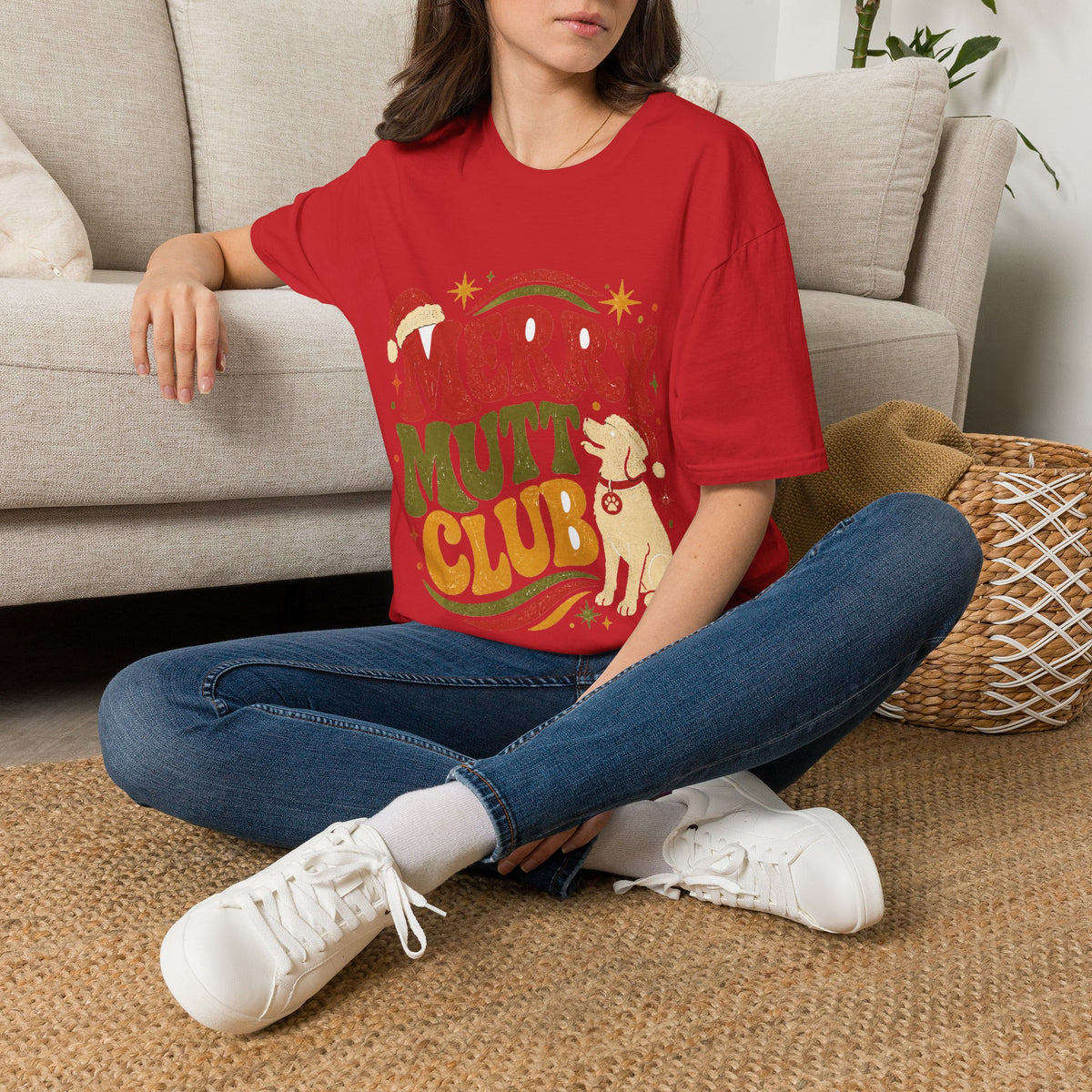 Merry Mutt Club T-Shirt — Retro Christmas Dog Lover Tee