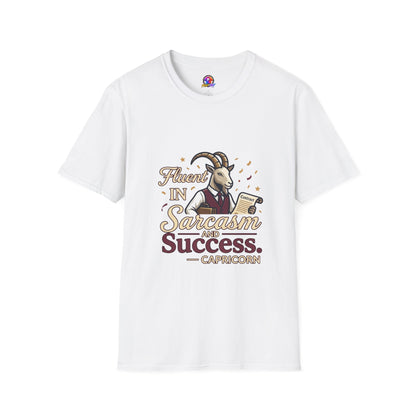Capricorn Goat Graphic T-Shirt — "Fluent in Sarcasm & Success" Zodiac Tee