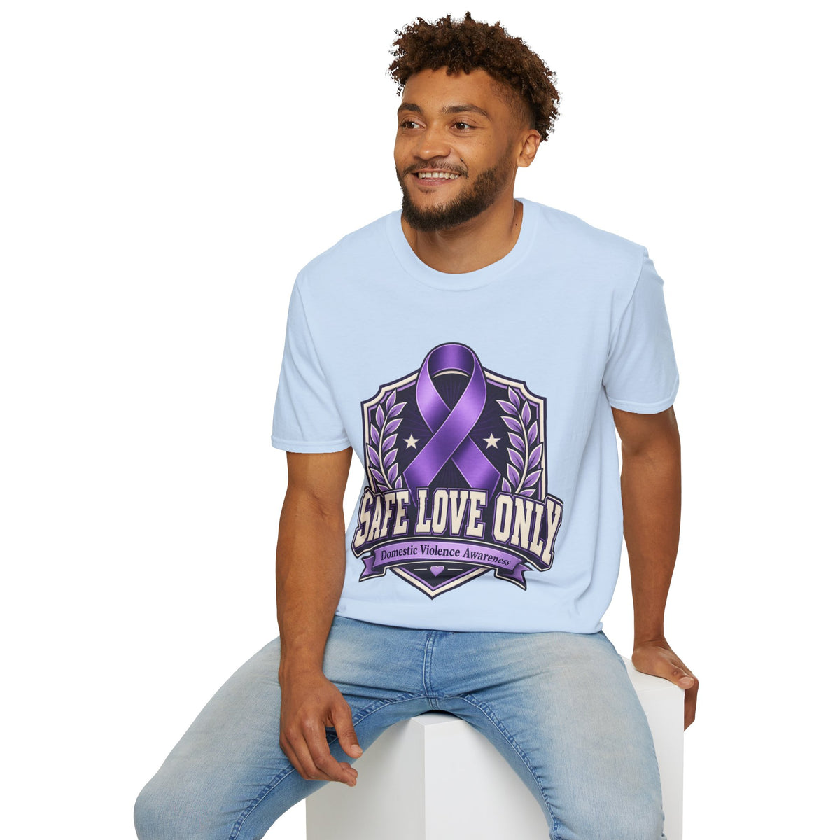 Domestic Violence Awareness T-Shirt — "Safe Love Only" Purple Ribbon Tee
