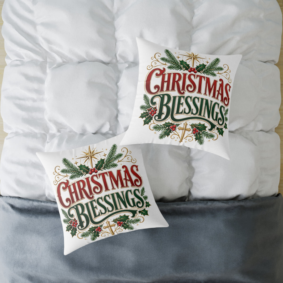 Christmas Blessings Square Poly Canvas Pillow