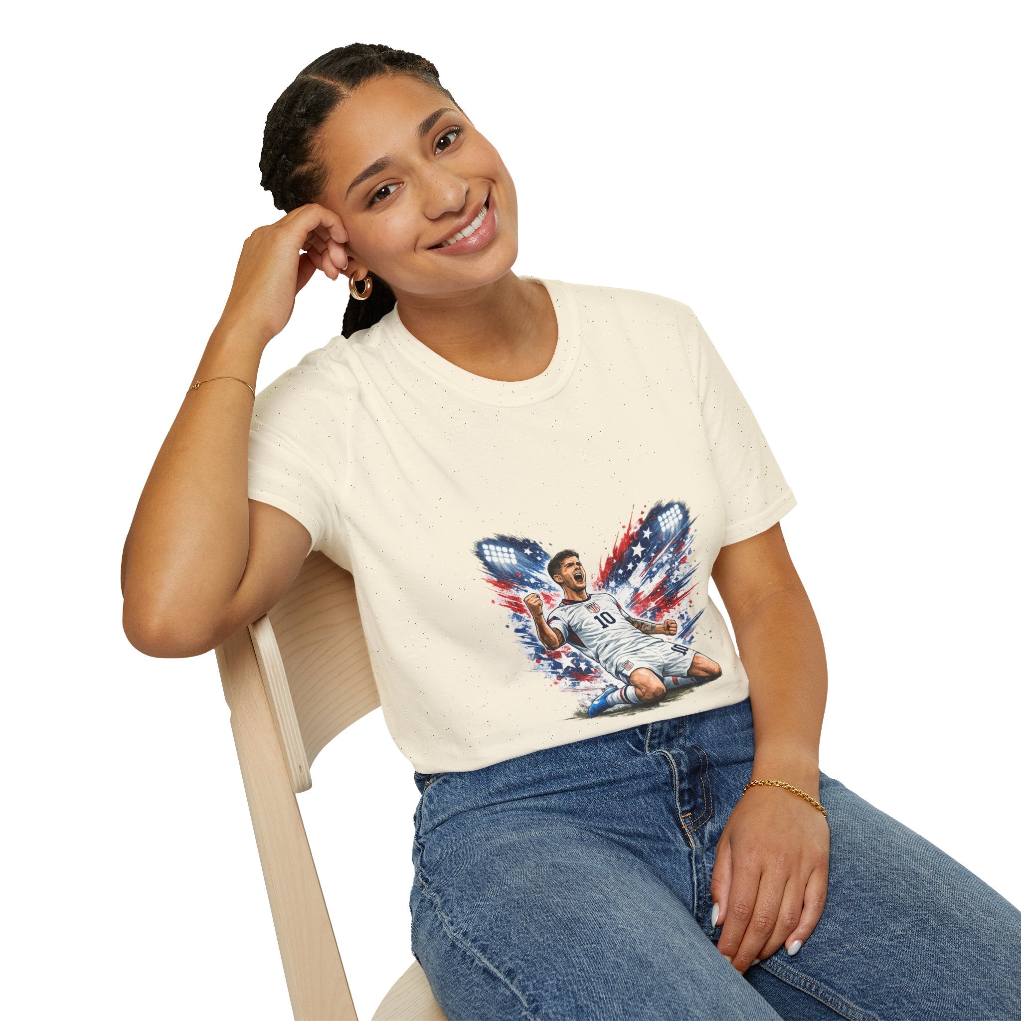 USA Soccer Player Flag T-Shirt — Patriotic Football Fan Tee