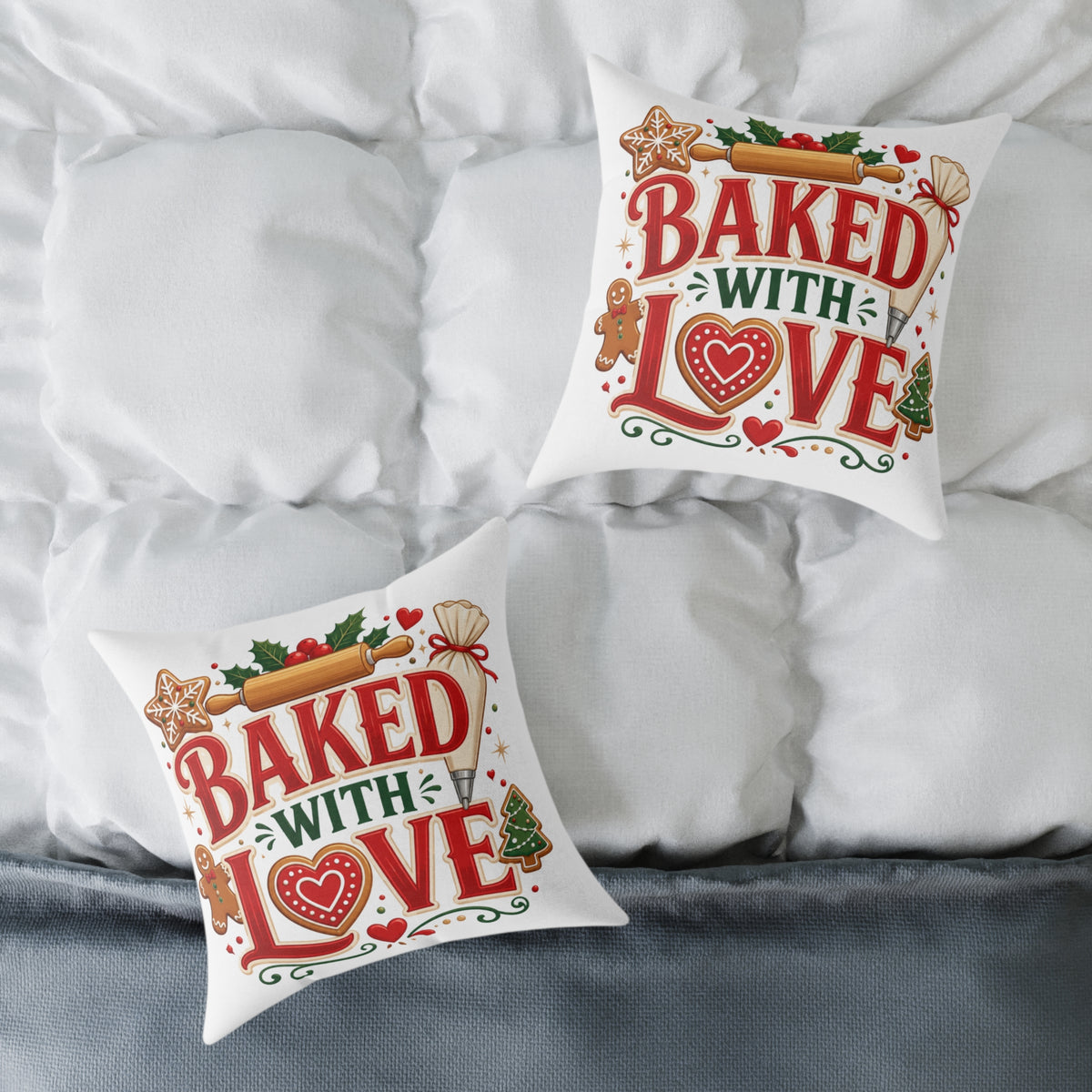 Christmas Baked With Love Square Poly Canvas Pillow