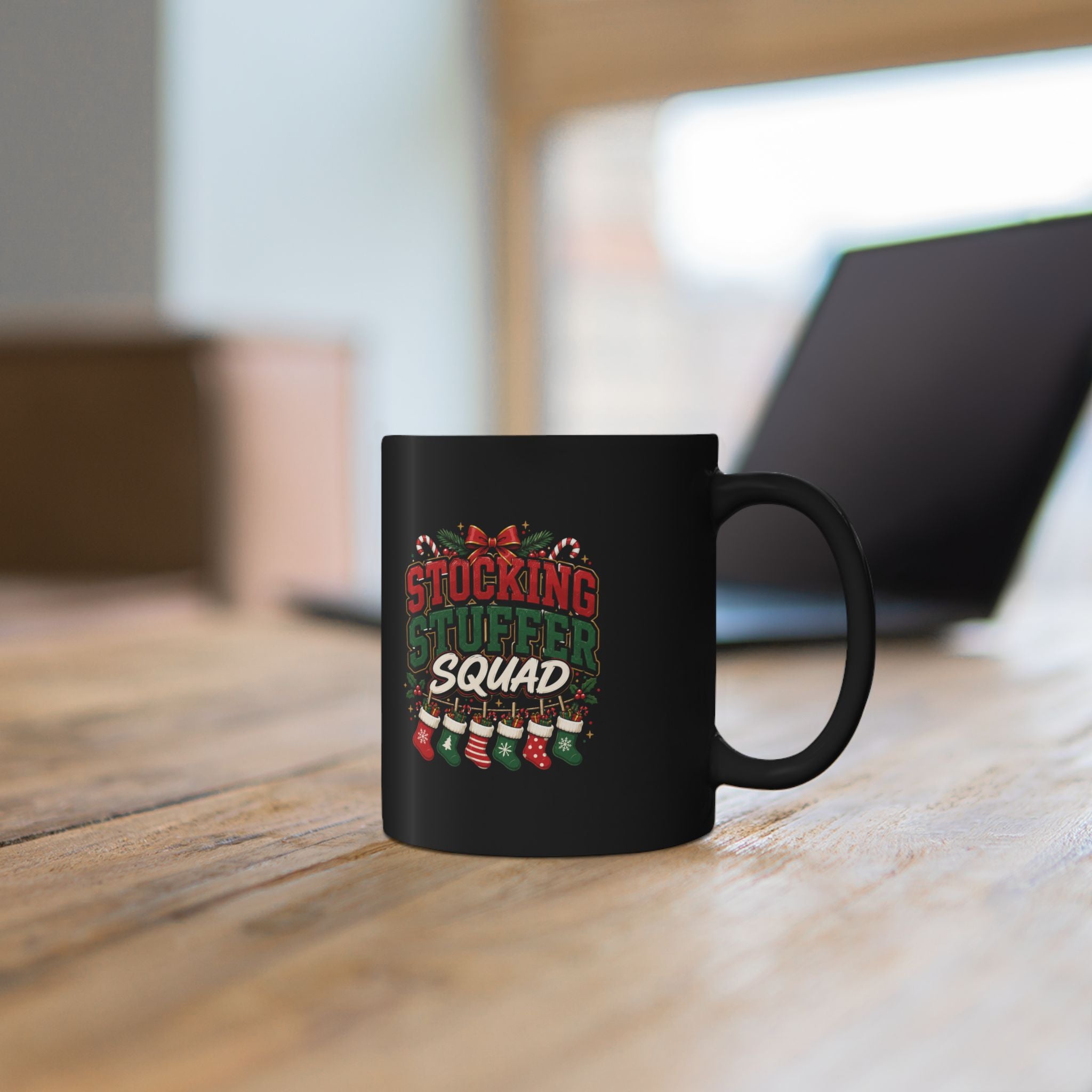 Stocking Stuffer Squad Black Mug – Christmas Holiday Coffee Cup