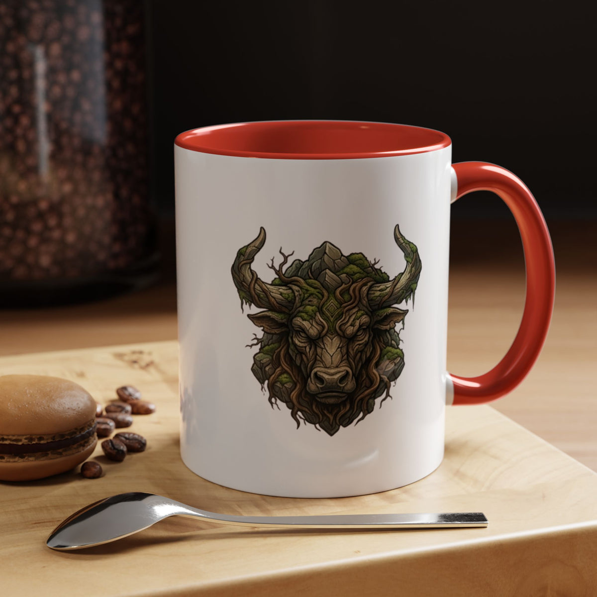 Taurus Bull Nature Coffee Mug — Rustic Green Bull Head Accent Mug