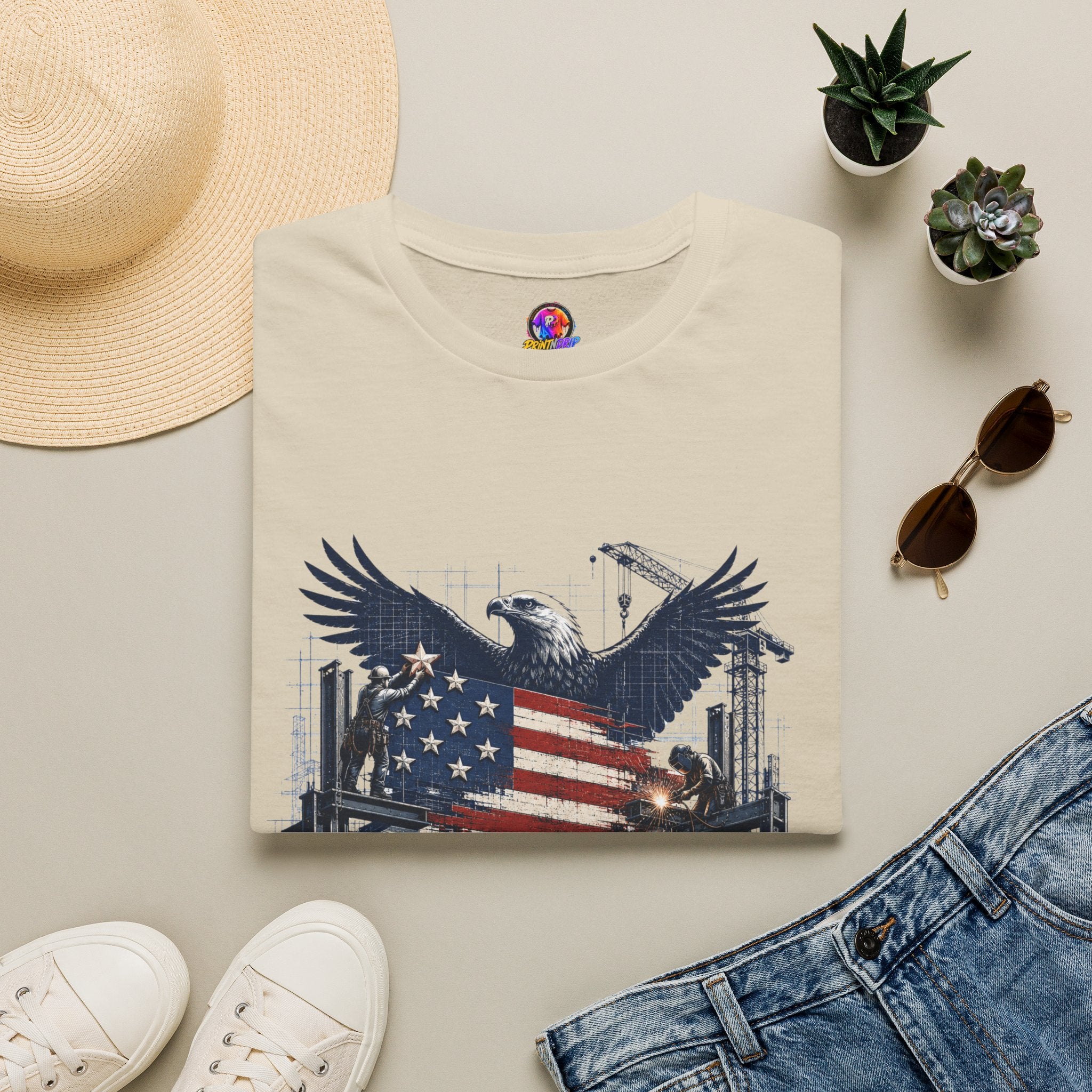 T-Shirt — 'America Is Still Under Construction' Patriotic Eagle Graphic