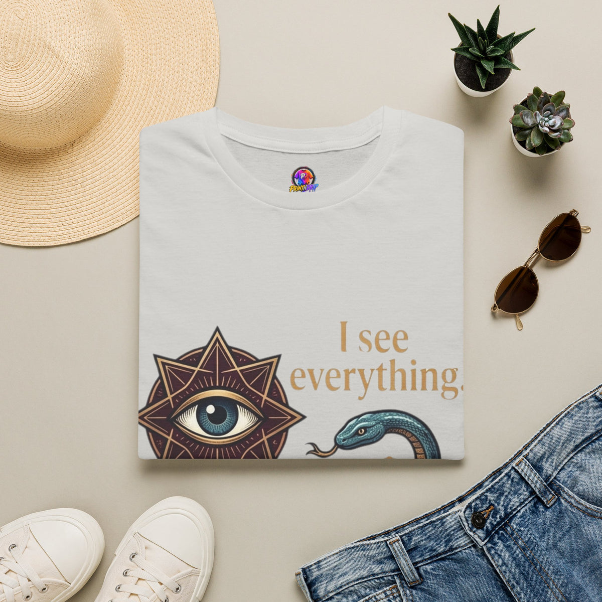 Scorpio “I See Everything” Zodiac T‑Shirt — Astrological Snake & All‑Seeing Eye Design